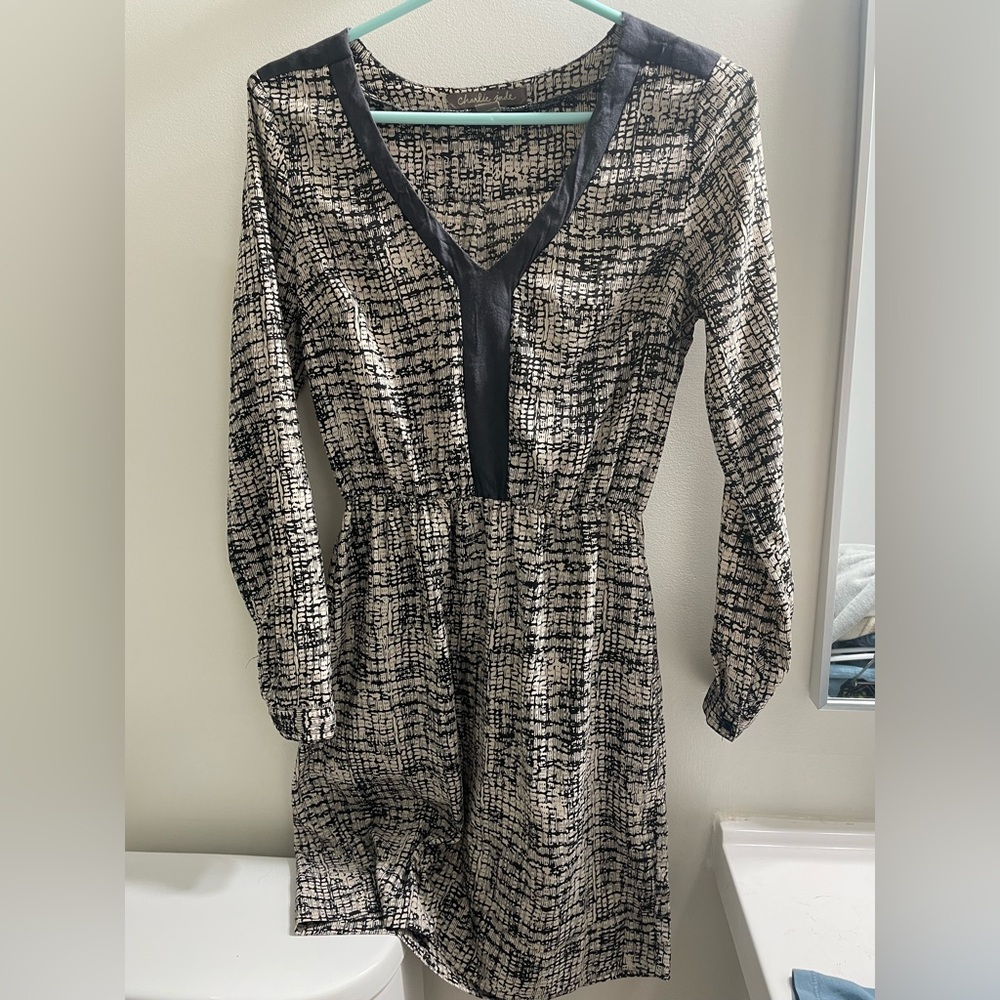 Charlie Jade Black and Cream Long Sleeve Dress